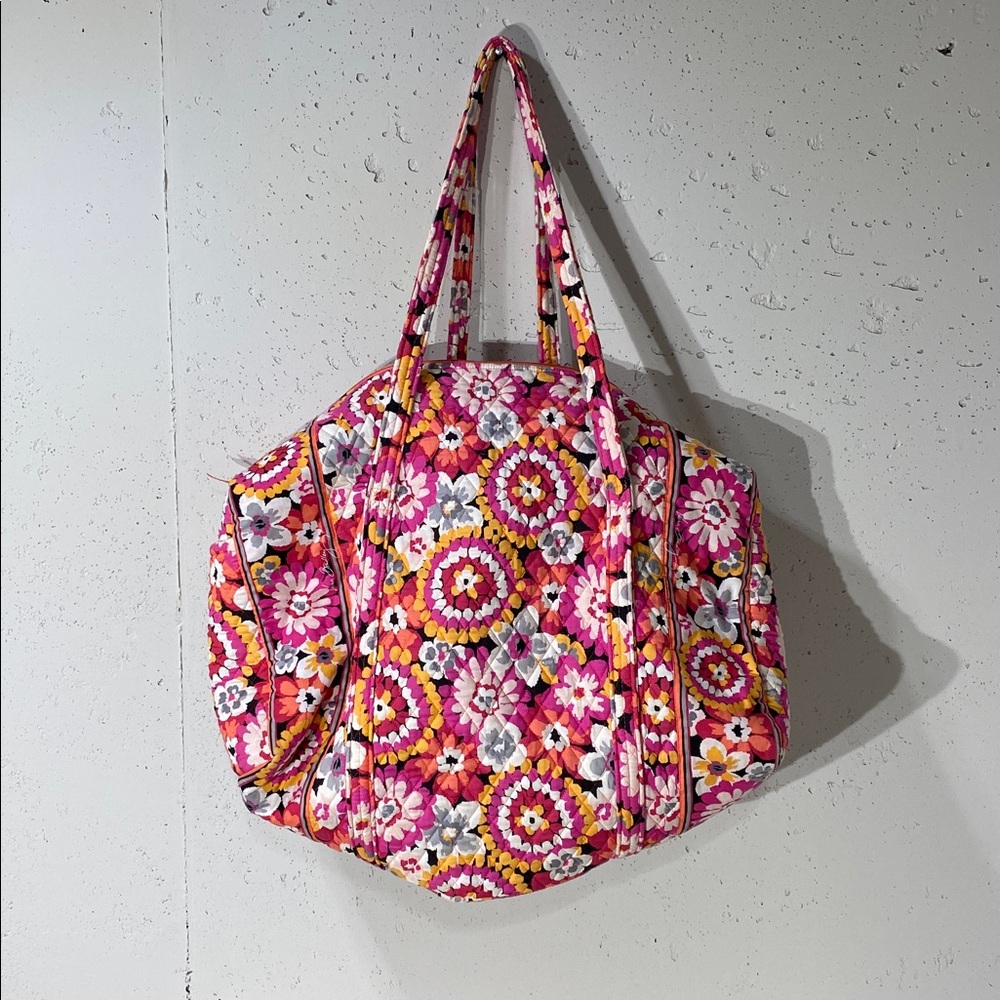 Vera Bradley Coral-Trim Quilted Tote with Pink, Orange & Yellow Dots